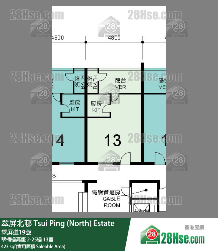翠屏北邨 翠楠樓高座19樓 13室 平面圖