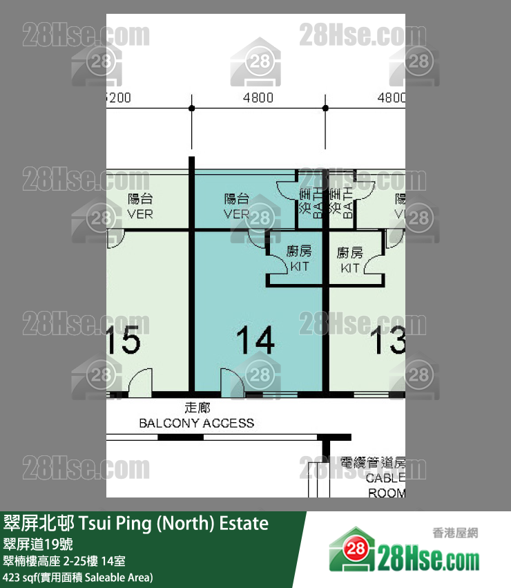 翠屏北邨 翠楠樓高座8樓 14室 平面圖