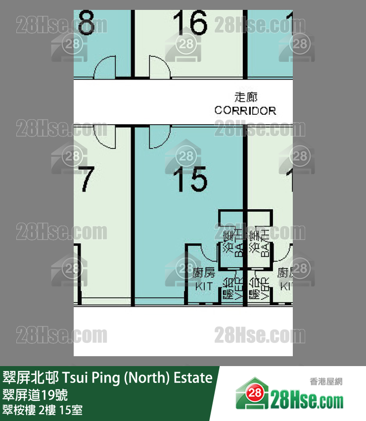 翠屏北邨 翠桉樓2樓 15室 平面圖