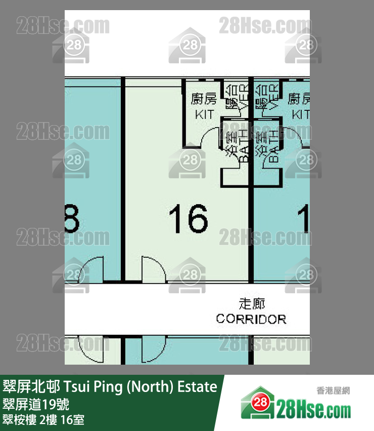 翠屏北邨 翠桉樓2樓 16室 平面圖