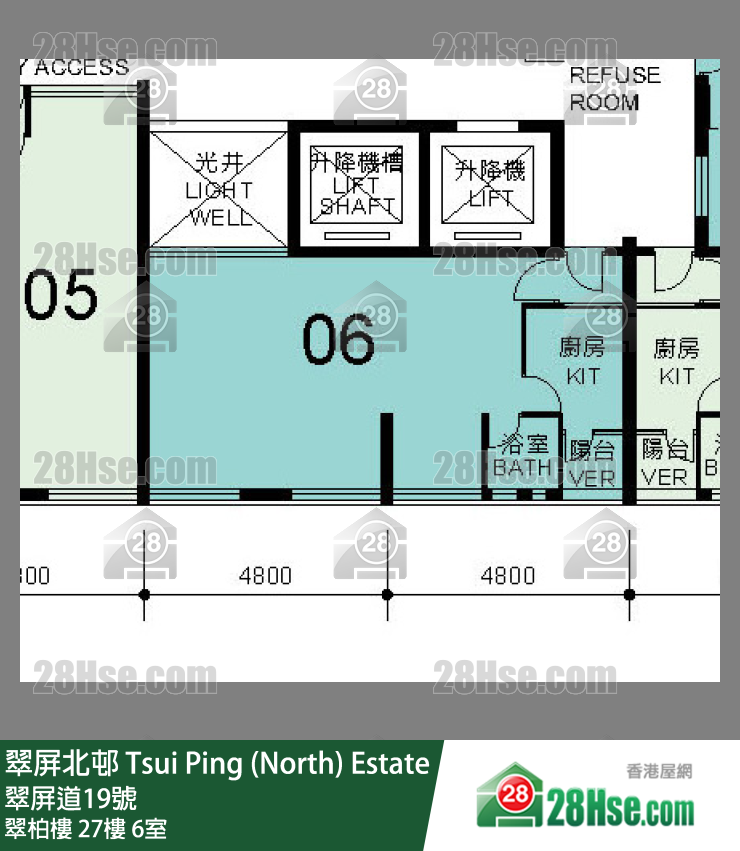 翠屏北邨 翠柏樓27樓 6室 平面圖