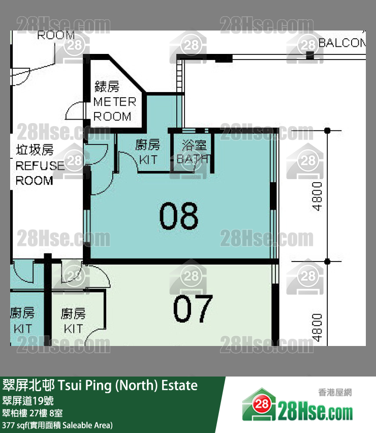翠屏北邨 翠柏樓 27樓 8室 平面圖