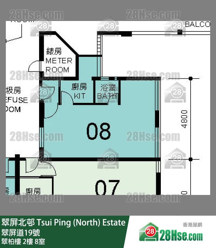 翠屏北邨 翠柏樓2樓 8室 平面圖