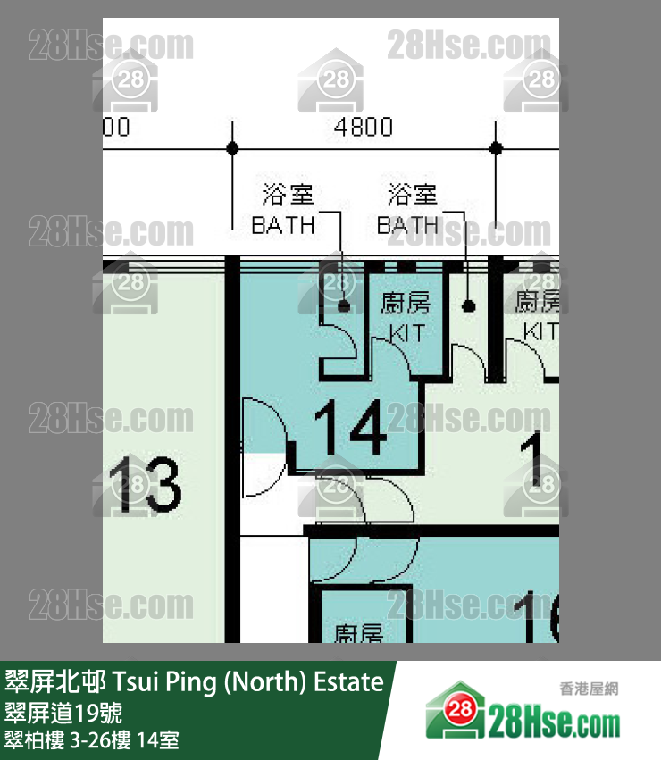 翠屏北邨 翠柏樓23樓 14室 平面圖