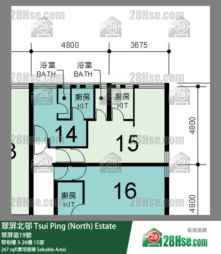 翠屏北邨 翠柏樓22樓 15室 平面圖
