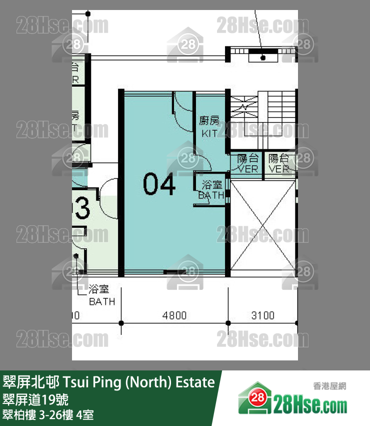翠屏北邨 翠柏樓14樓 4室 平面圖