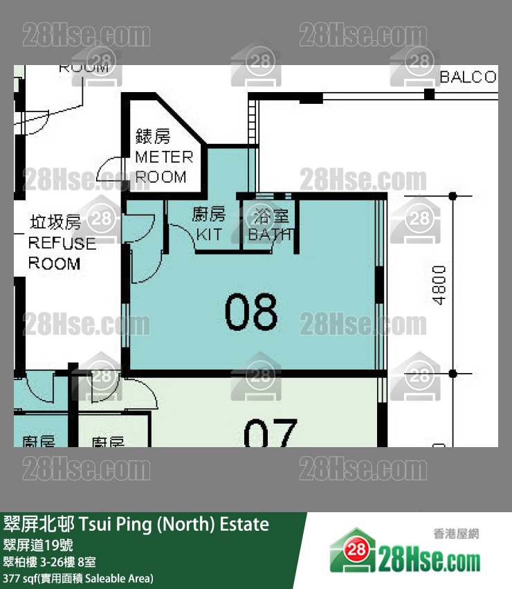 翠屏北邨 翠柏樓21樓 8室 平面圖