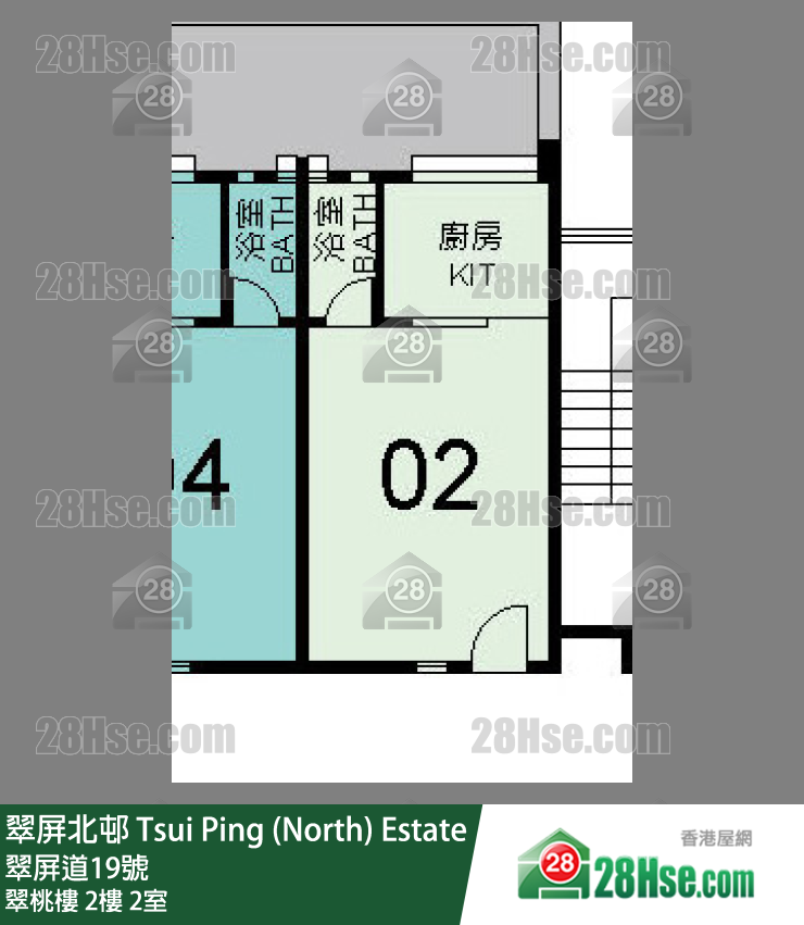 翠屏北邨 翠桃樓2樓 2室 平面圖