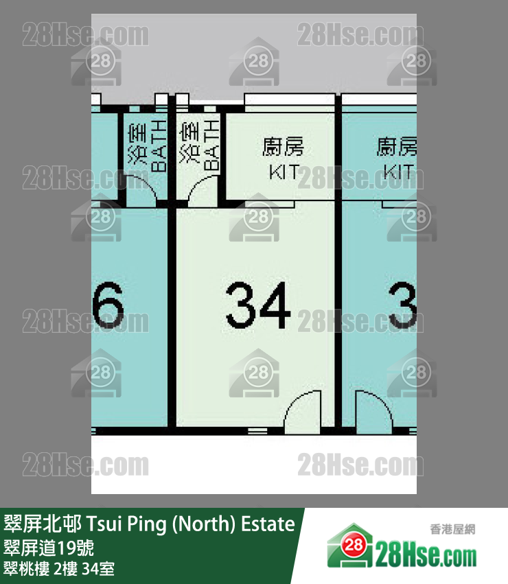 翠屏北邨 翠桃樓2樓 34室 平面圖