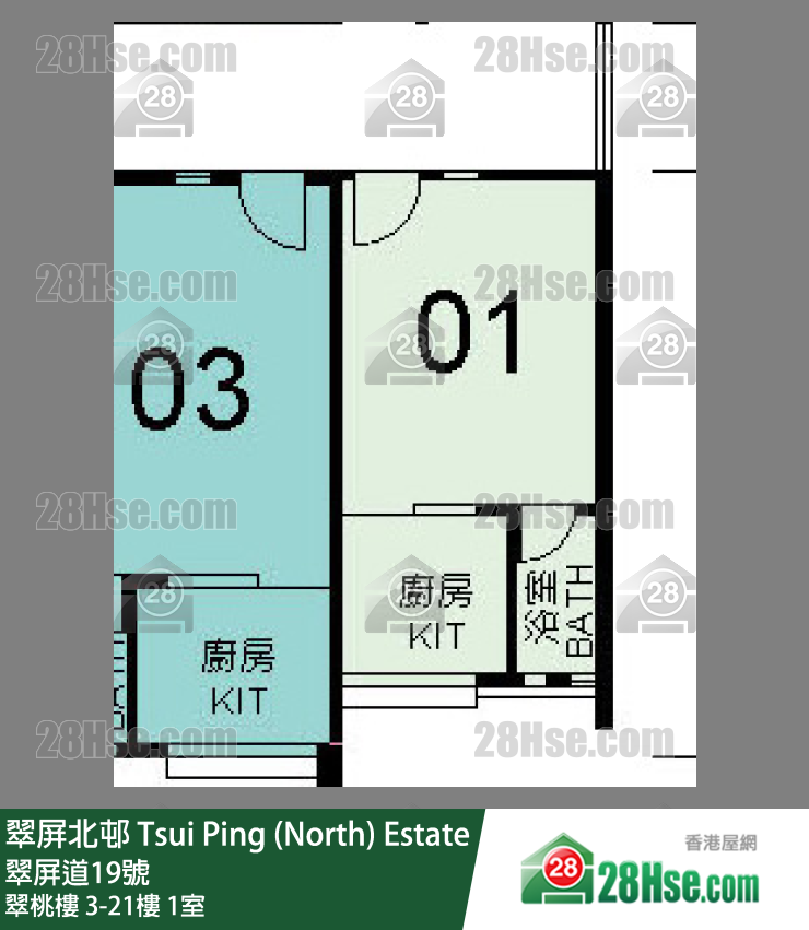 翠屏北邨 翠桃樓13樓 1室 平面圖
