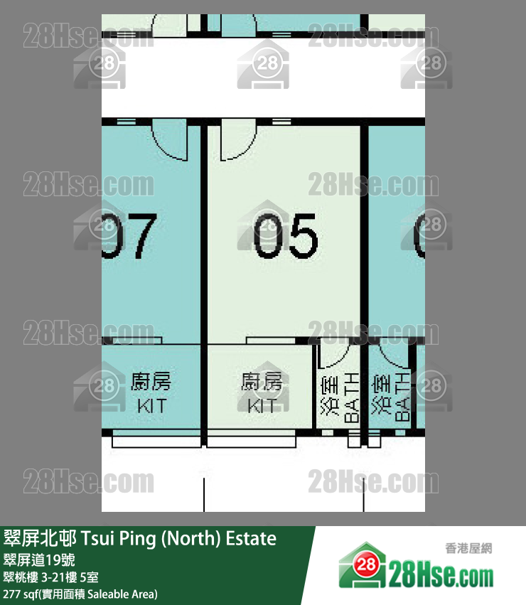 翠屏北邨 翠桃樓 14樓 5室 平面圖