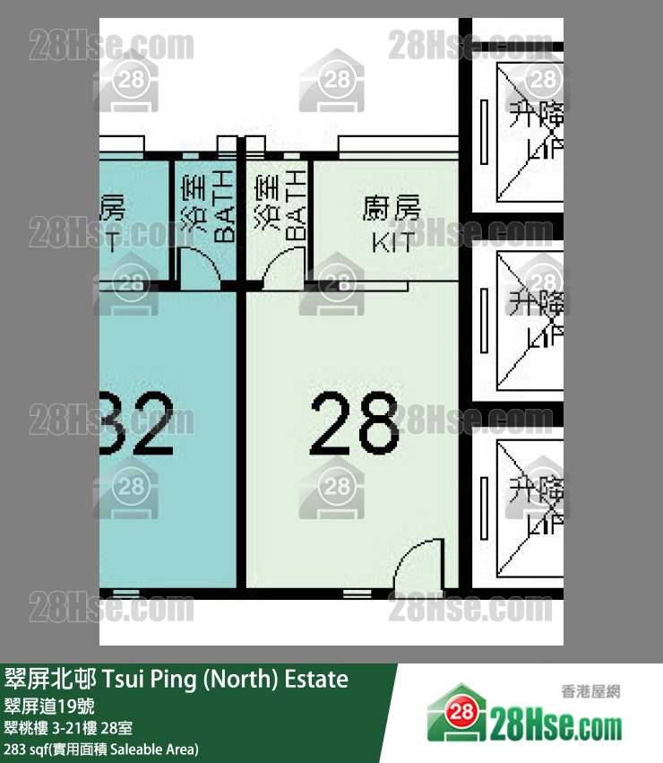 翠屏北邨 翠桃樓6樓 28室 平面圖