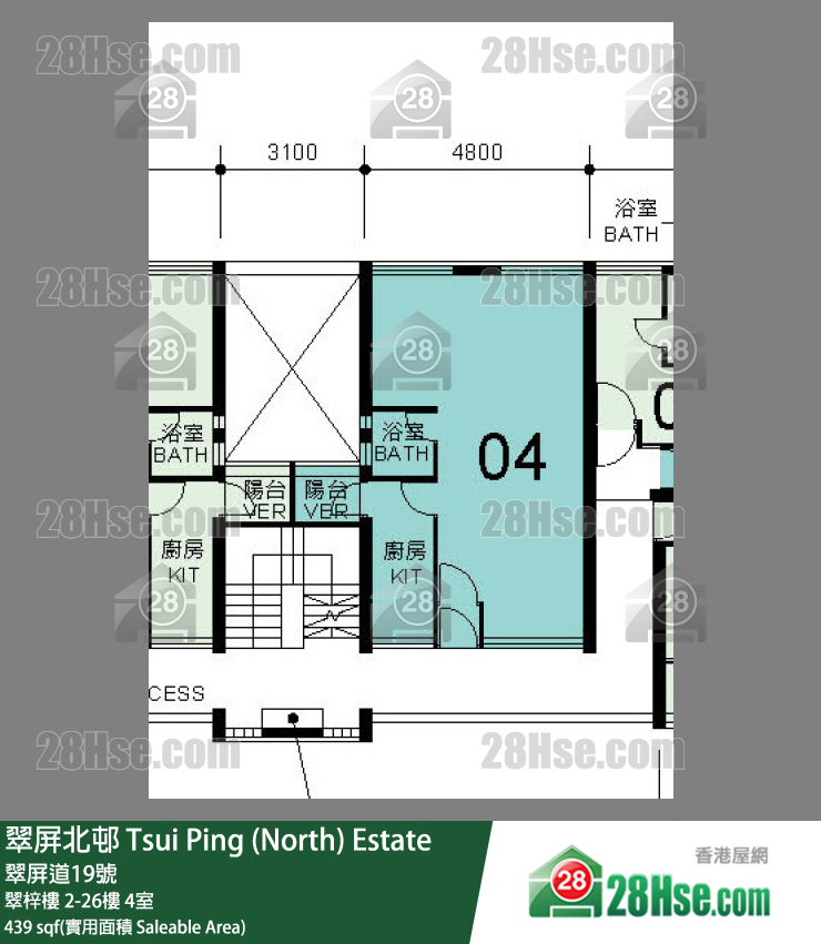 翠屏北邨 翠梓樓12樓 4室 平面圖