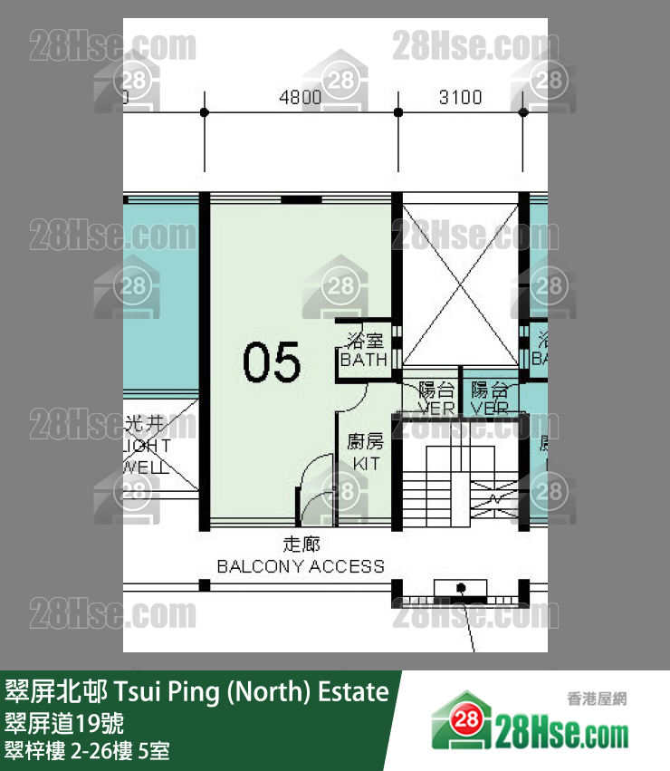 翠屏北邨 翠梓楼10楼 5室 平面图