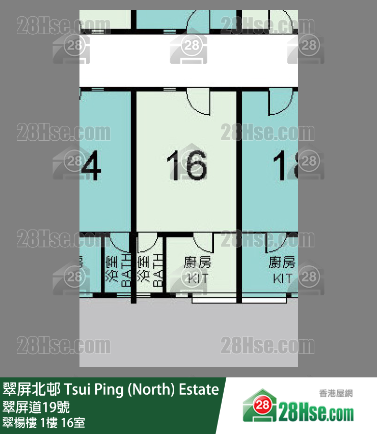 翠屏北邨 翠楊樓1樓 16室 平面圖