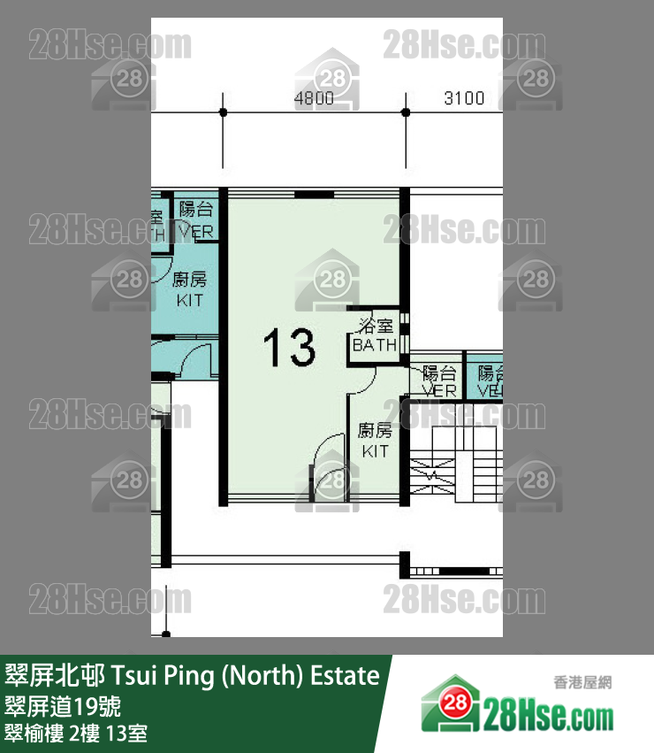 翠屏北邨 翠榆樓2樓 13室 平面圖