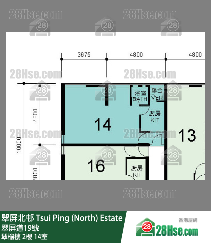 翠屏北邨 翠榆樓2樓 14室 平面圖