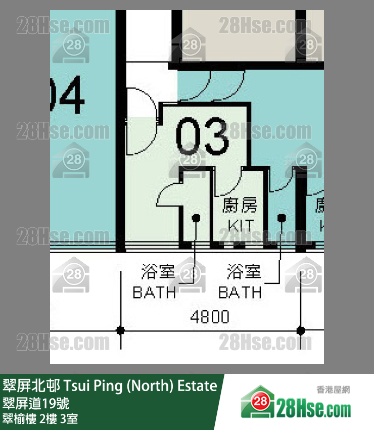 翠屏北邨 翠榆樓2樓 3室 平面圖