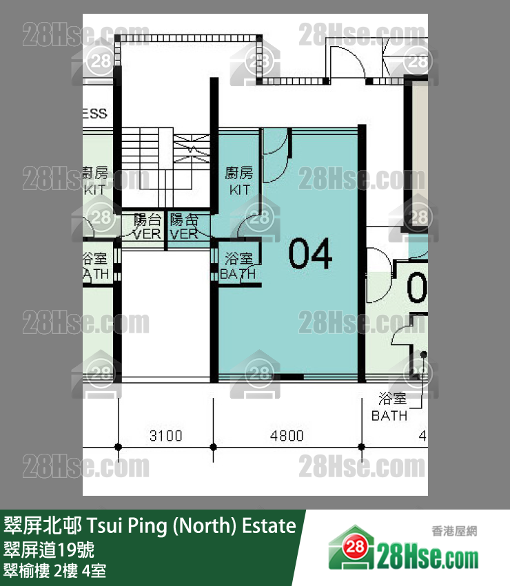 翠屏北邨 翠榆樓2樓 4室 平面圖