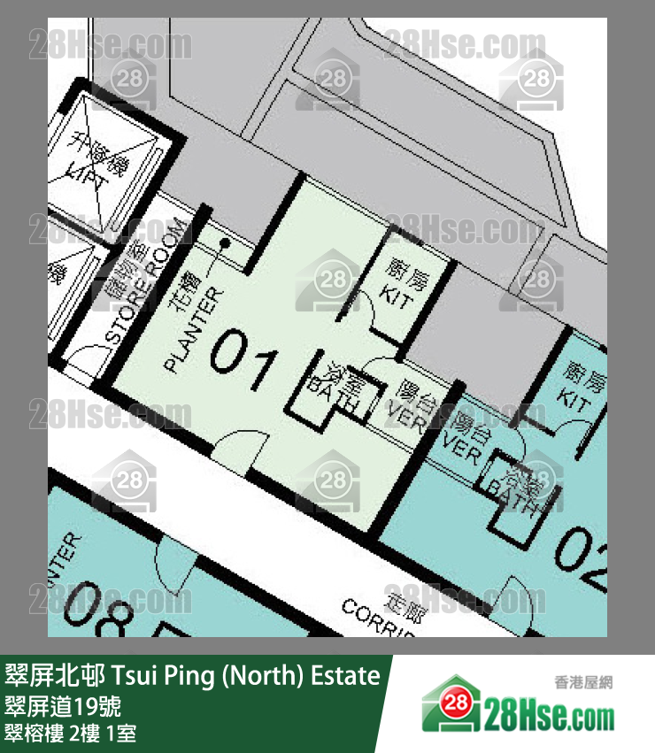 翠屏北邨 翠榕樓2樓 1室 平面圖