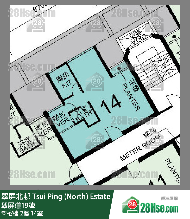 翠屏北邨 翠榕樓2樓 14室 平面圖