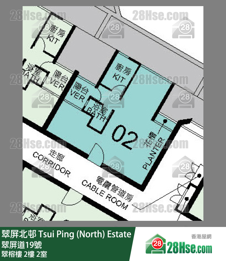 翠屏北邨 翠榕樓2樓 2室 平面圖