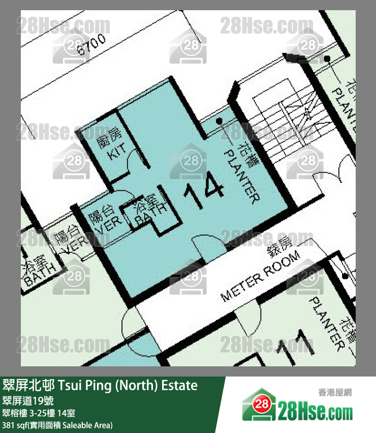 翠屏北邨 翠榕樓17樓 14室 平面圖