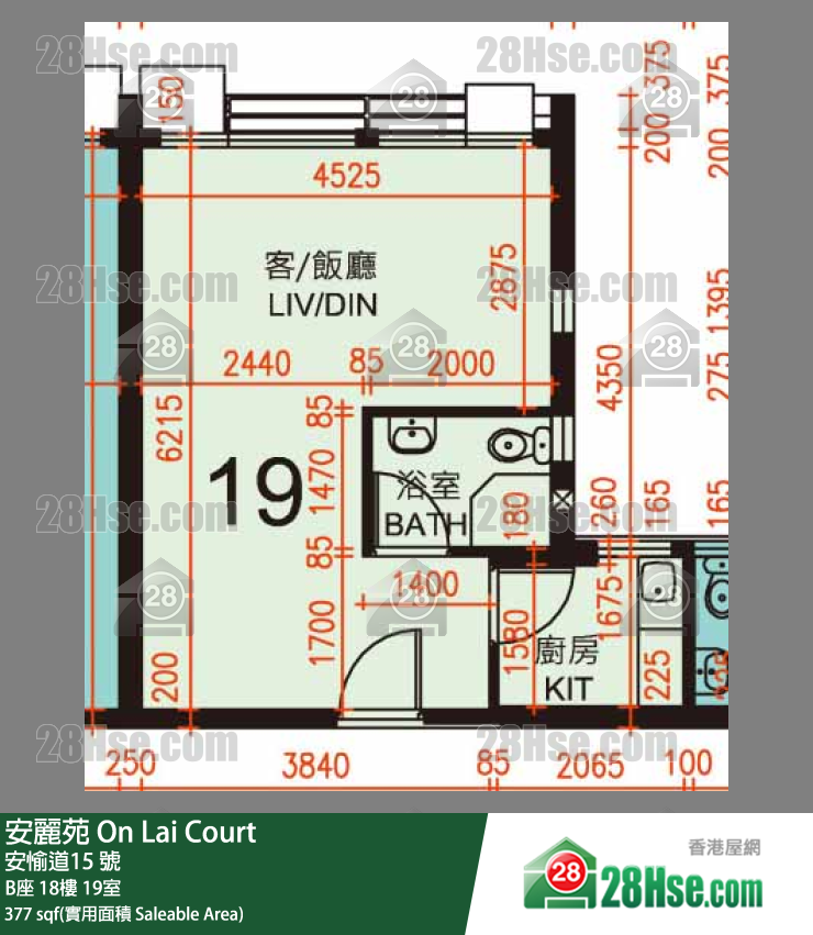 安麗苑 B座18樓 19室 平面圖
