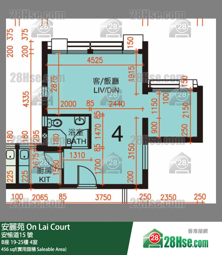 安麗苑 B座19樓 4室 平面圖