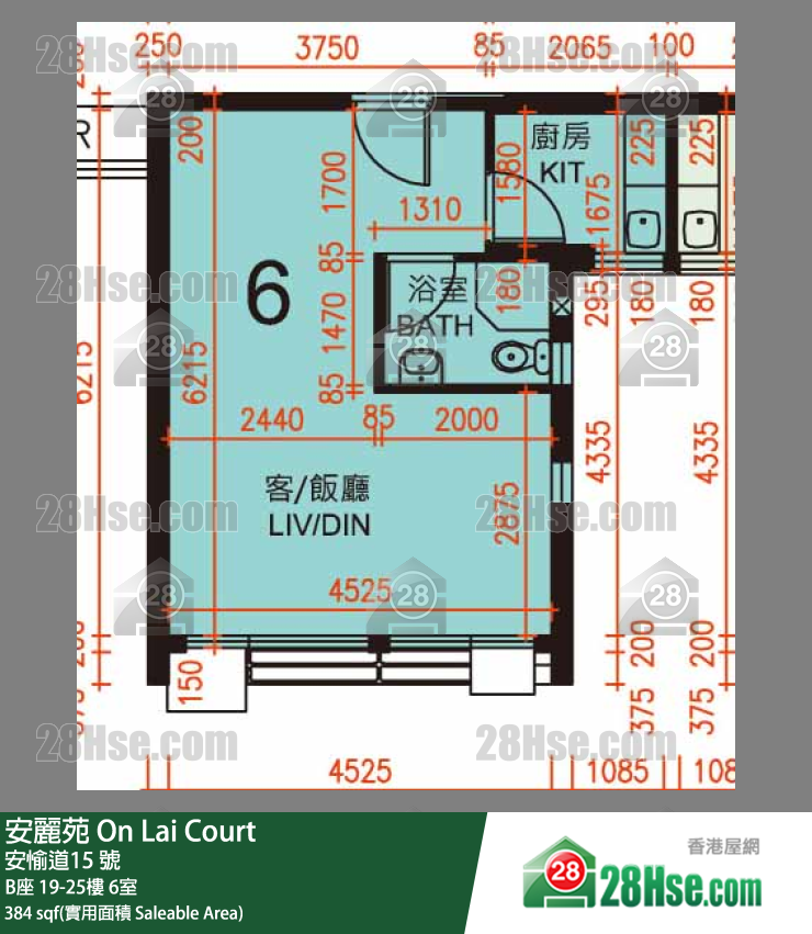 安麗苑 B座25樓 6室 平面圖