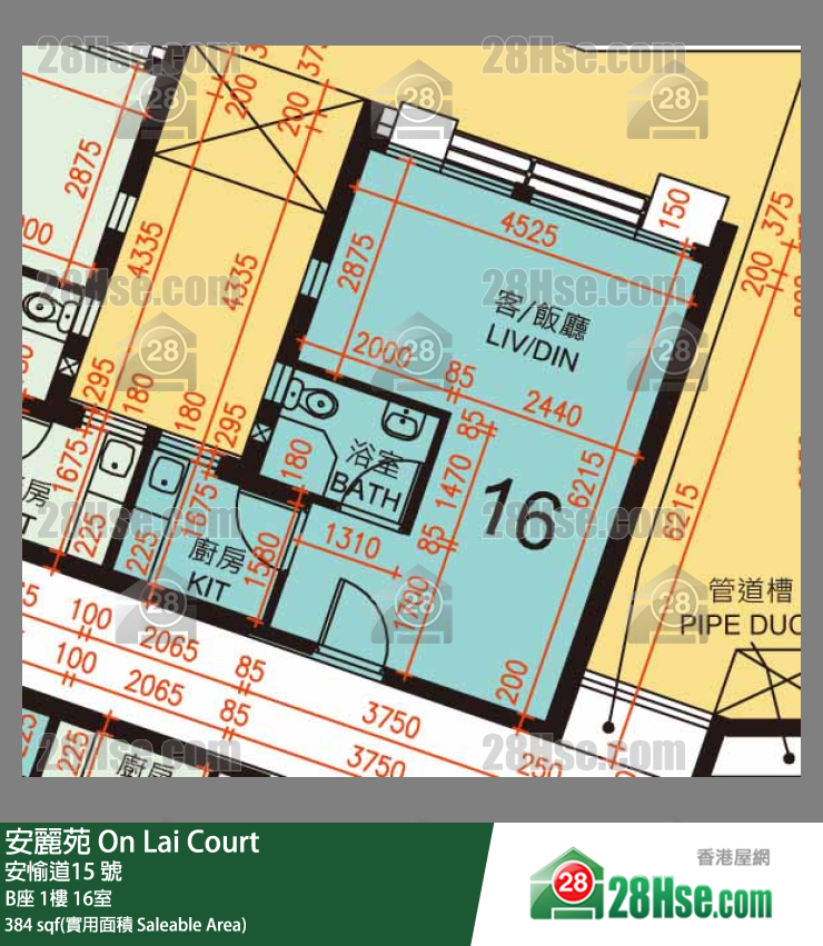 安麗苑 B座1樓 16室 平面圖