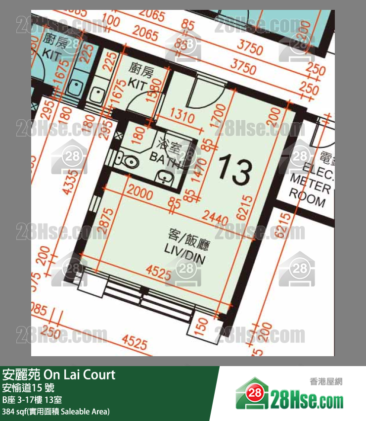 安麗苑 B座17樓 13室 平面圖