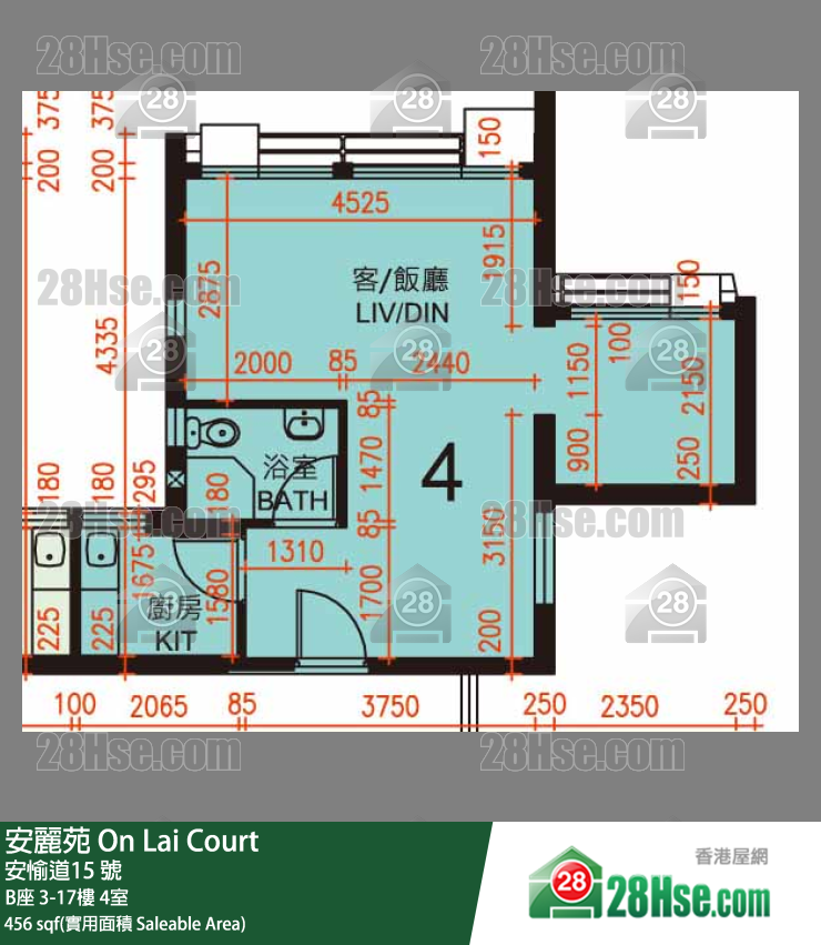 安麗苑 B座17樓 4室 平面圖