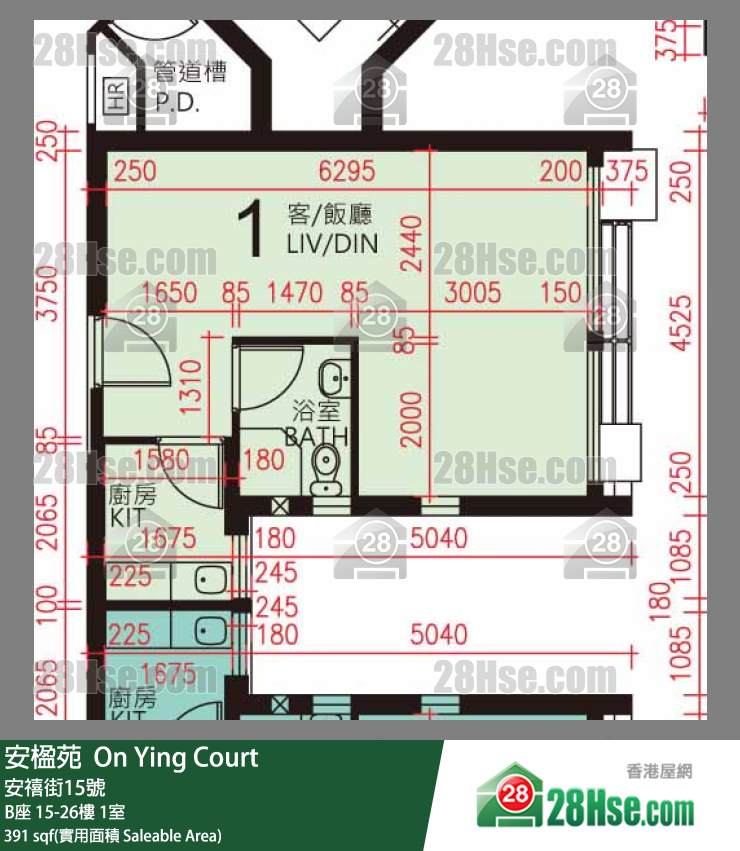 安楹苑 B座25樓 1室 平面圖
