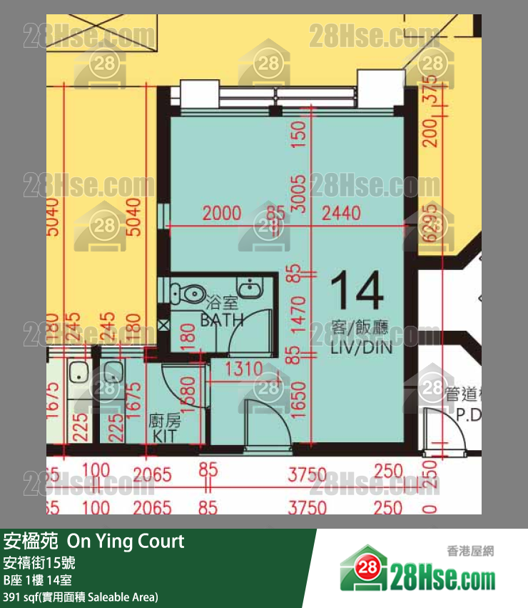 安楹苑 B座1樓 14室 平面圖
