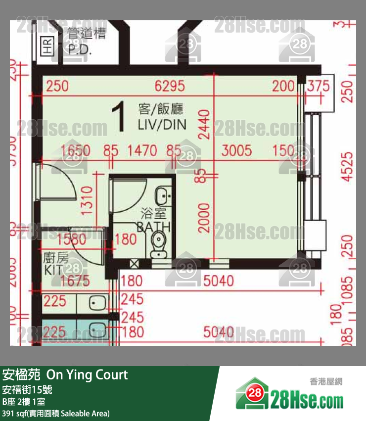 安楹苑 B座2樓 1室 平面圖