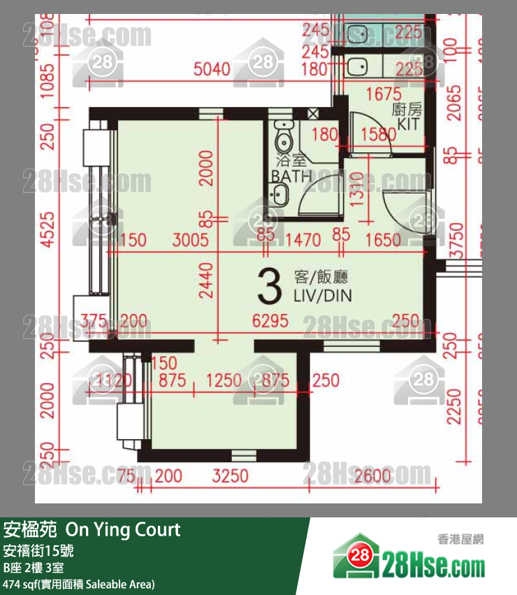 安楹苑 B座2楼 3室 平面图