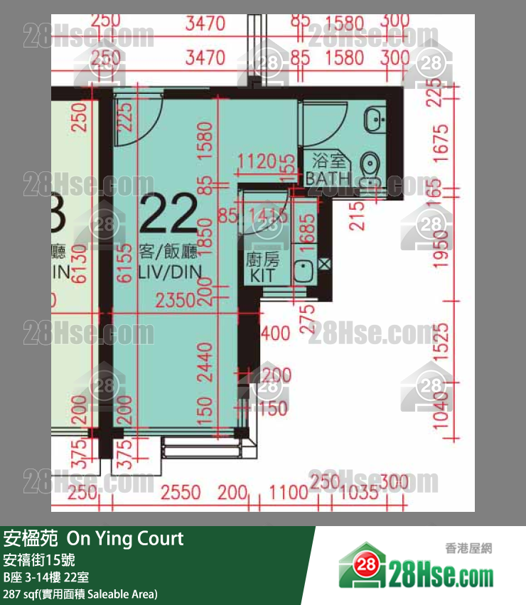 安楹苑 B座3樓 22室 平面圖