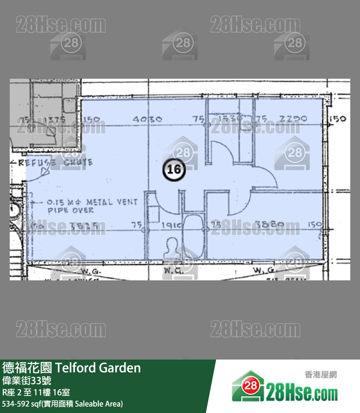 德福花園 R座11樓 16室 平面圖