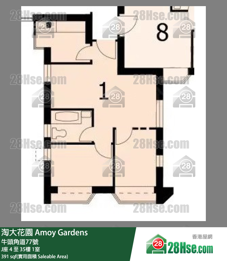 淘大花園 J座 4樓 1室 平面圖