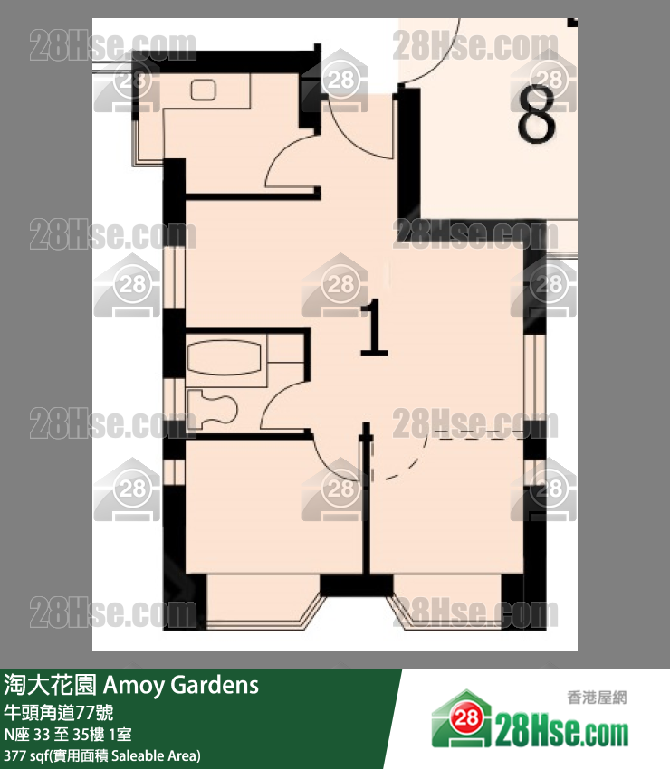淘大花園 N座 34樓 1室 平面圖