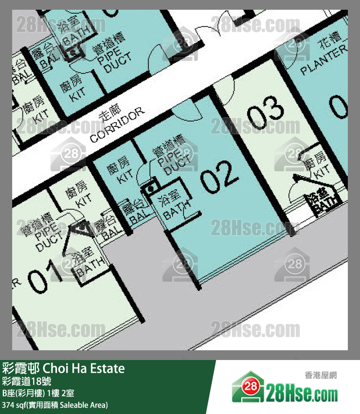 彩霞邨 B座(彩月樓)1樓 2室 平面圖