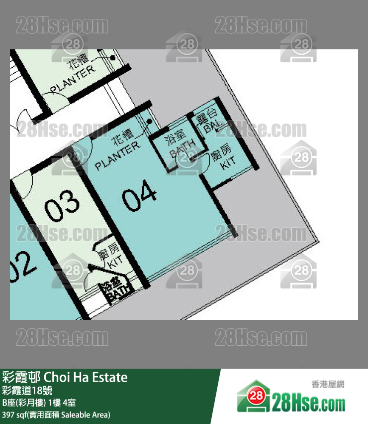 彩霞邨 B座(彩月樓)1樓 4室 平面圖