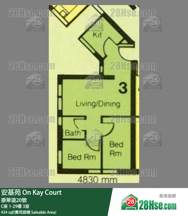 安基苑 C座4樓 3室 平面圖