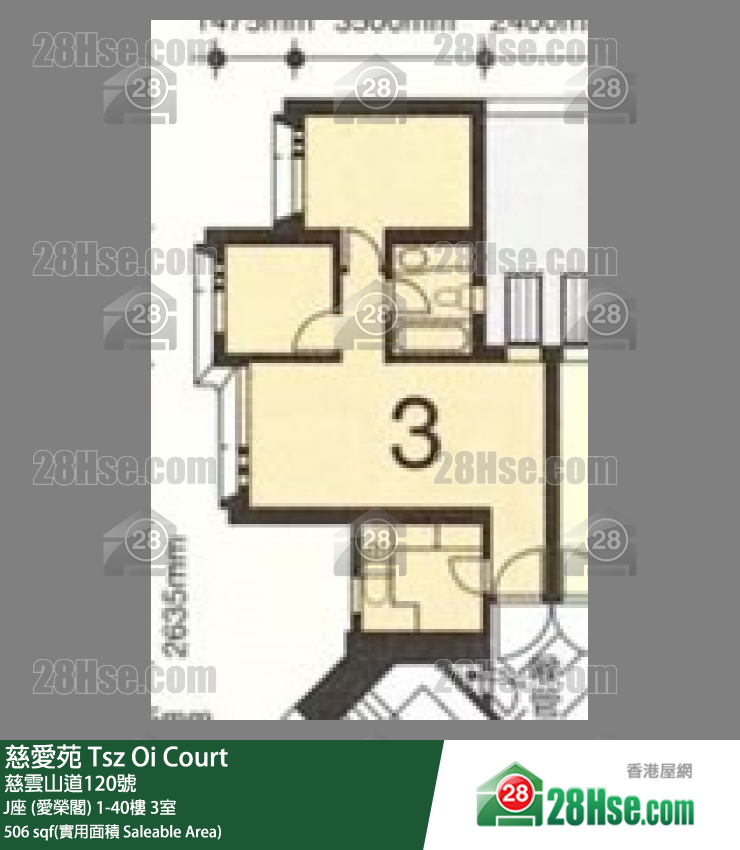 慈爱苑 J座 (爱荣阁)9楼 3室 平面图