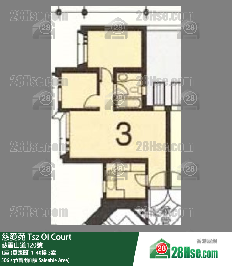 慈爱苑 L座 (爱康阁) 23楼 3室 平面图