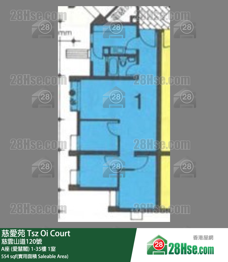 慈爱苑 A座 (爱慧阁)28楼 1室 平面图