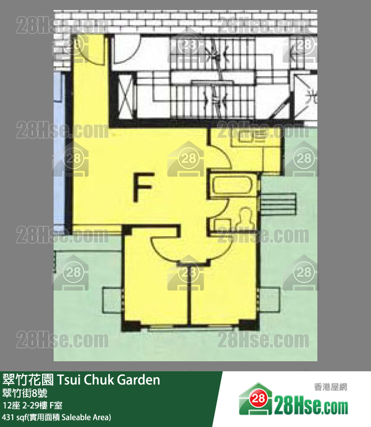 翠竹花園 12座 21樓 F室 平面圖