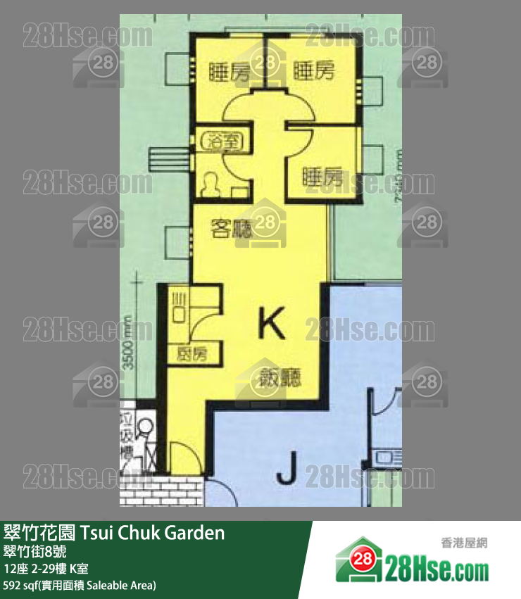 翠竹花園 12座 22樓 K室 平面圖