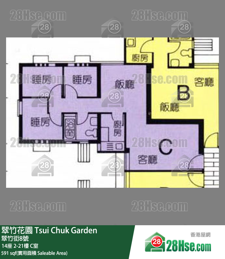 翠竹花园 14座15楼 C室 平面图